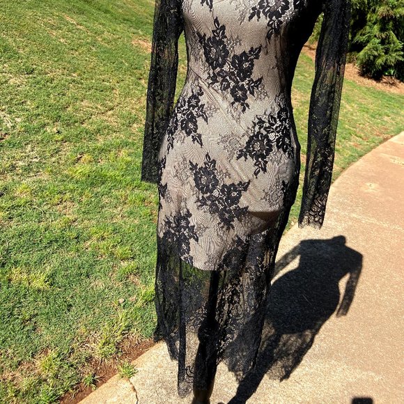 Charlotte Russe Black Sheer Lace Overlay Dress S - Picture 2 of 5
